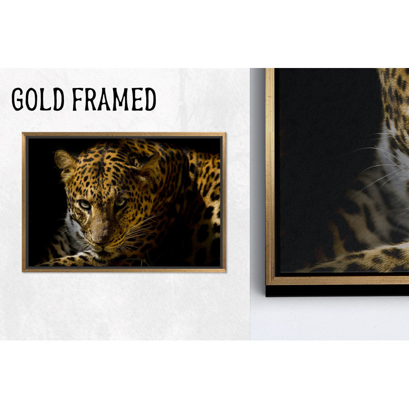 Élégante œuvre d'art sur toile imprimée léopard: Wild Animal Decor, 1P GoldFramedCanves
