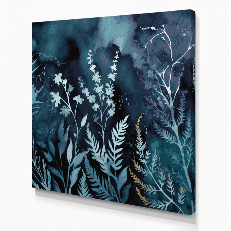 «Botanical Watercolor Botanical Silhouettes», art mural sur toile grise, H 12 po x l 12 po