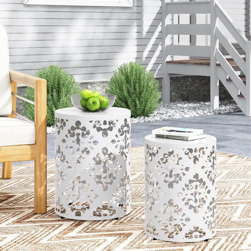 Metal S/2 End Table, White