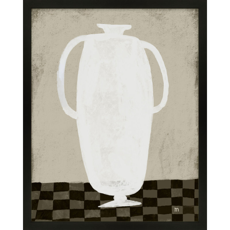 Chataignier White Vase - Painting on Paper, Cadre noir, H 20 po x l 16 po x P 1,25 po