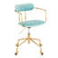 Chaise de bureau contemporaine en métal doré et velours bleu clair