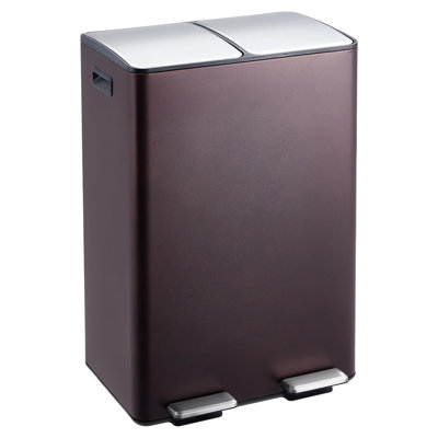 GarveeHome 16 Gallon Dual Compartment Trash & Recycle Bin – Stainless Steel, Step Pedal, Removable Inner Buckets, Soft-Close Lid – Kitchen, Home, Office, Living Room – Brown