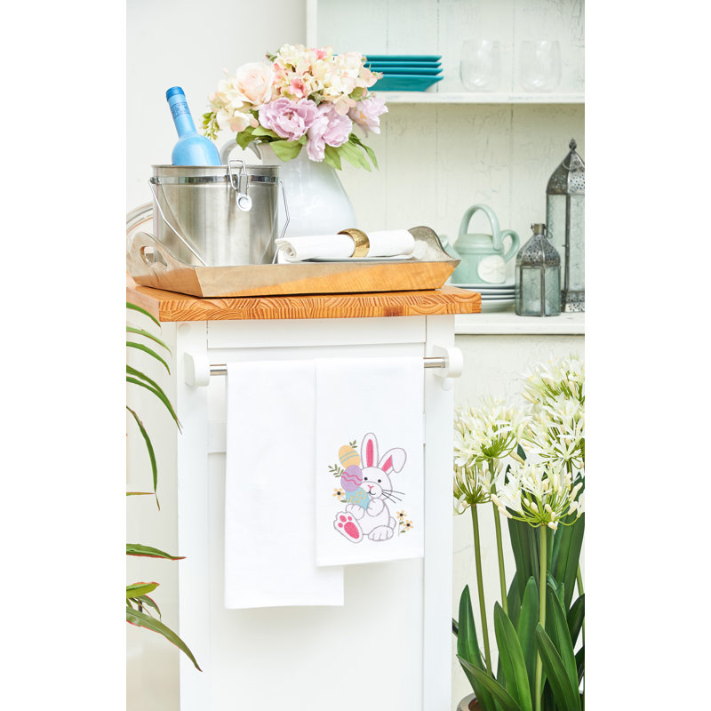 Serviette de Pâques, Chasse aux œufs de lapin de Pâques blanc / rose 