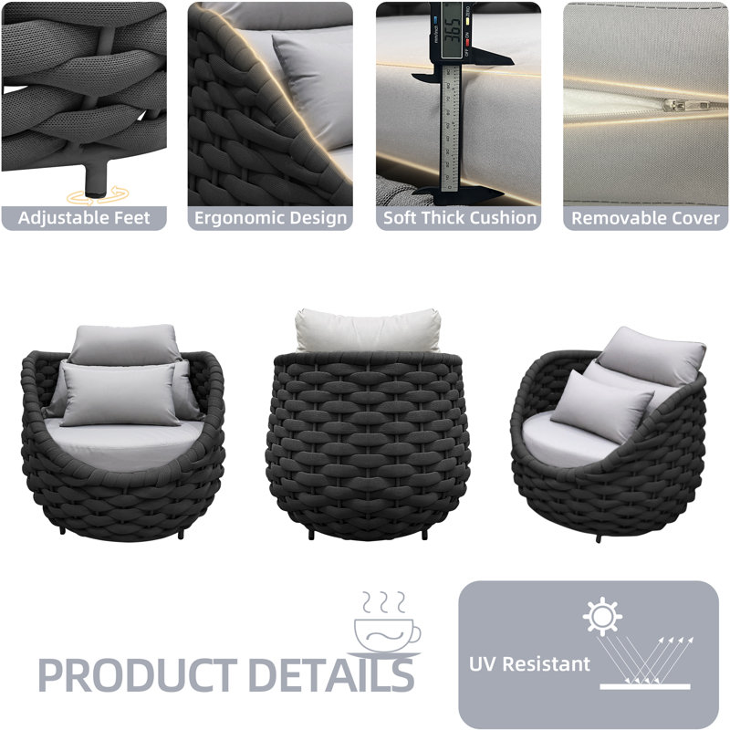 Chaise de patio avec coussins Jio, Gris clair, Gris foncé