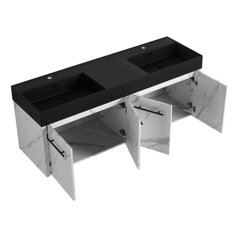 Wall-Mounted Bathroom Vanity with Sink, Black