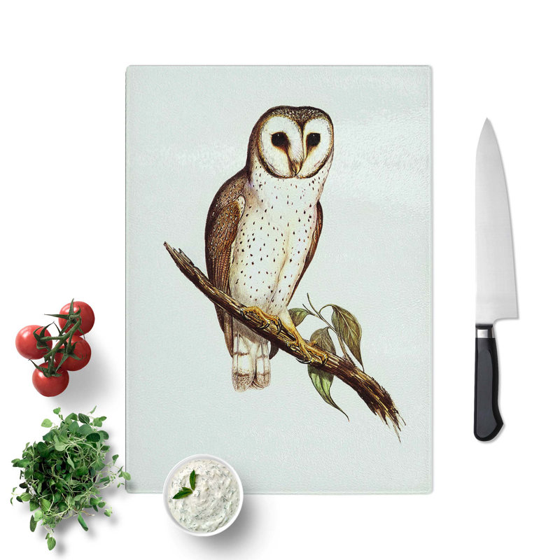Tempered Glass Delicate Owl Chopping Board, 28.5 cm W x 39 cm L