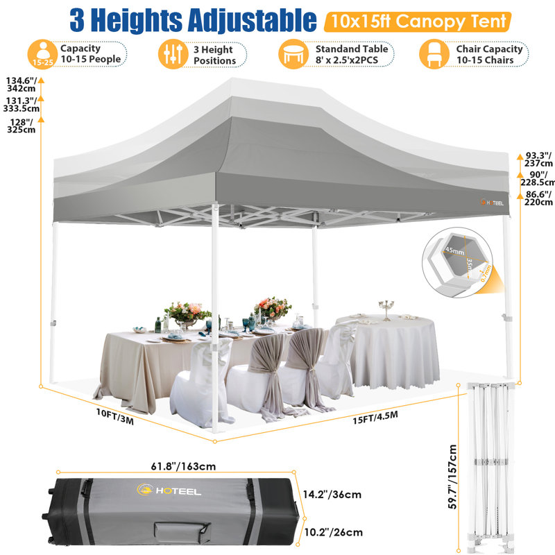 Tente d'auvent 10 x 15 Pop Up, Gris