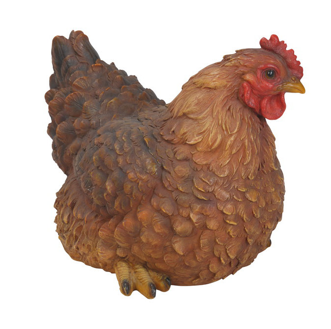 Life-Like Brown Polyresin Squatting Hen Garden Statue