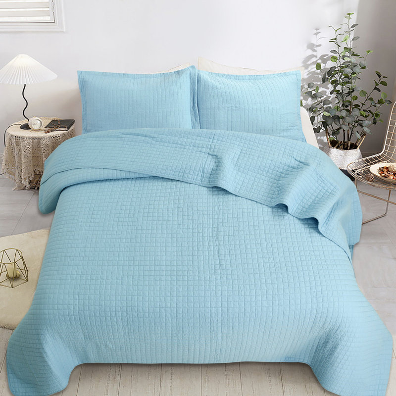 WhiteCT Quilt Check Cotton Plaid Quilt, King, Light Blue