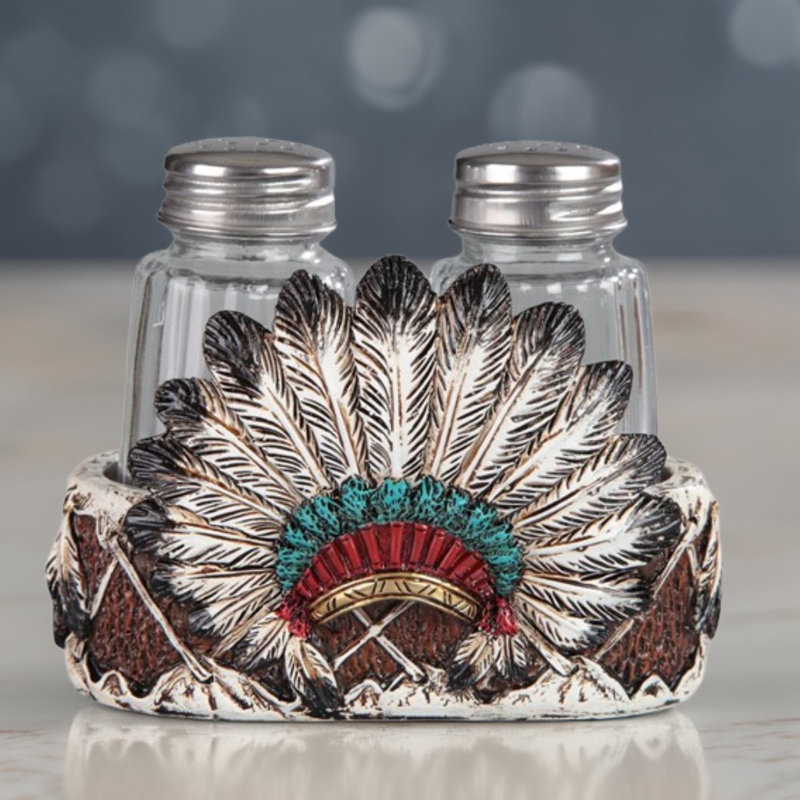 4.5"War Bonnet Salt & Pepper Shakers Holder