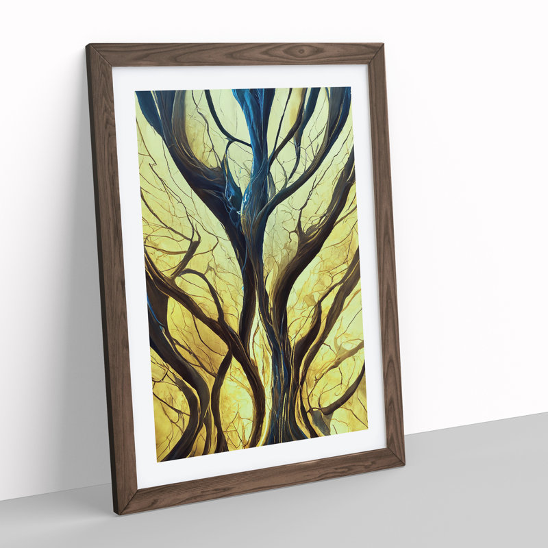 The Abstract Trees No.4 - Wall Art, 66cm H x 48cm W, Walnut Framed Paper, White