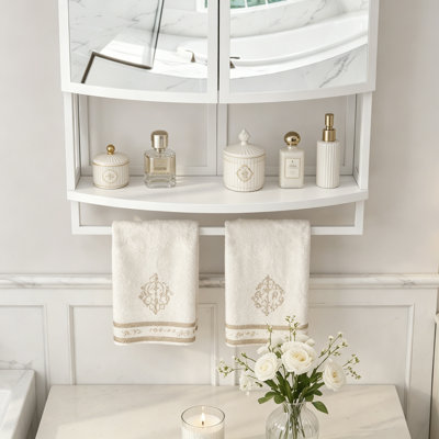 Arched Glass Wall Cabinet with Shatterproof Mirror and Towel Rack