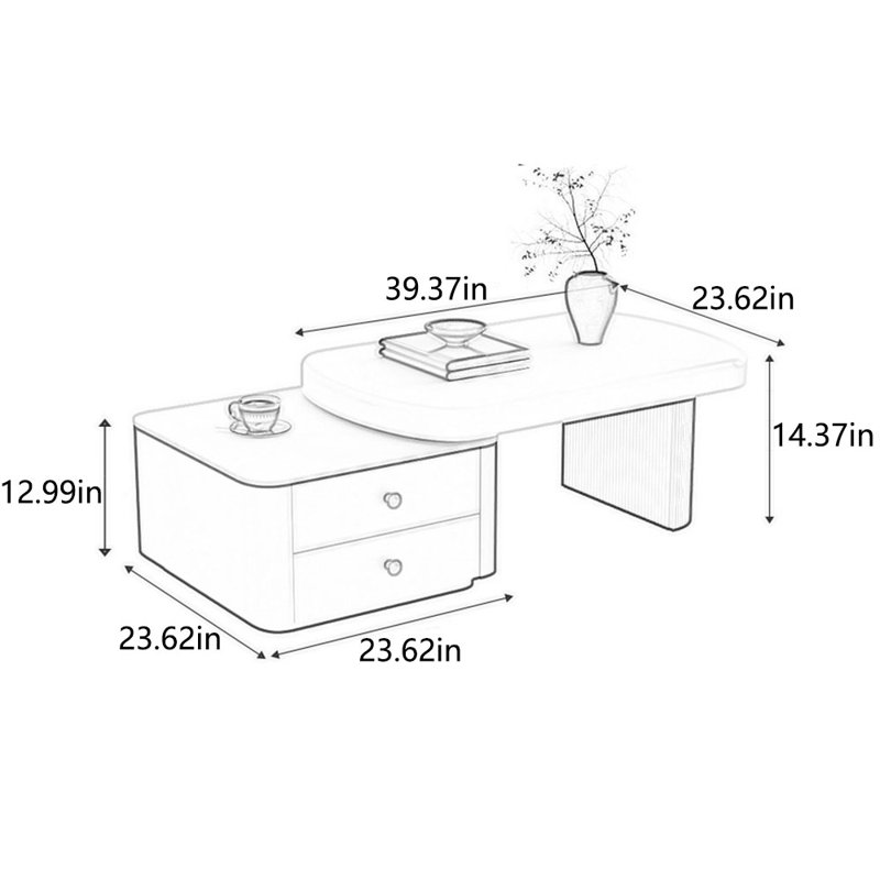 Retractable new style multi-functional tea table, White