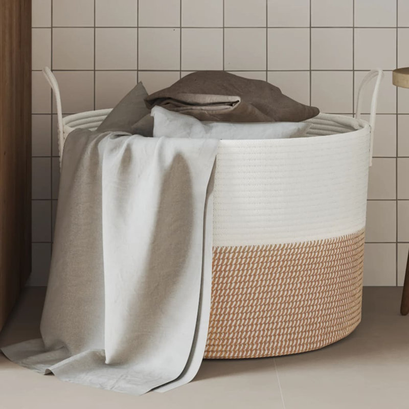 House Of Hampton Fabric Decorative Basket, Brown/White