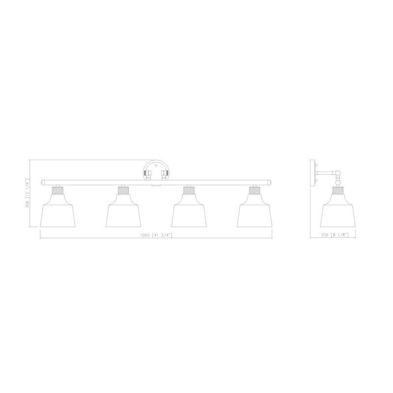 Yatesville 4 - Light Vanity Light, Black/Antique Brass, Gray
