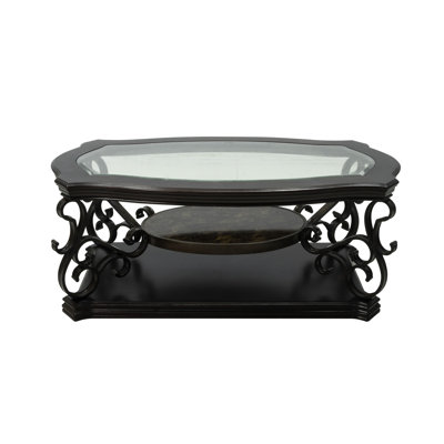 Table de cocktail Profuse: Abondance en verre et en métal et table avec tablette en verre transparent