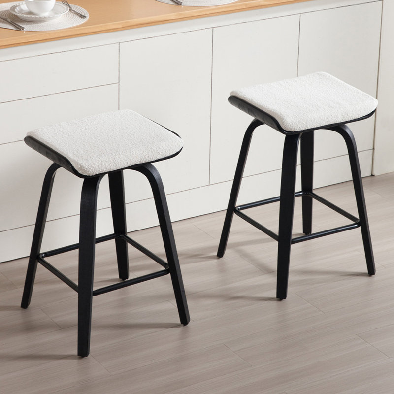 Modern Upholstered Swivel Counter Stool With Wood Frame,Counter Height Bar Stool For Kitchen Island,Coffee Bar, White/Black