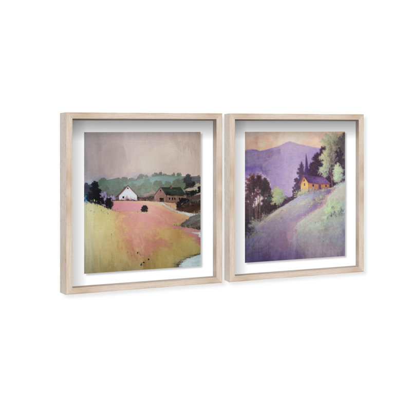 Hill Town Set Shadowbox Landscape & Nature Print by Oliver Gal, Black Frame, 16 x 20, 21.5"H x 25.5"W, Natural Oak Shadowbox