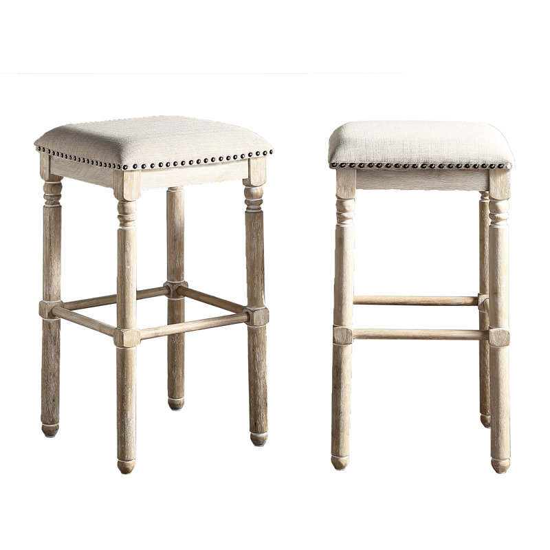 Tabourets de bar 2 places en bois, brun clair - Style rustique chic pour la salle à manger 2