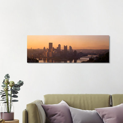 USA, Pennsylvania, Pittsburgh, Allegheny & Monongahela Rivers, View Of The Confluence Of Rivers At Twilight by Panoramic Images - Wrapped Canvas Panoramic Print