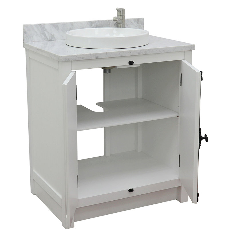 Ziemer 31'' Single Bathroom Vanity with Top, Glacier Ash, White Carrara