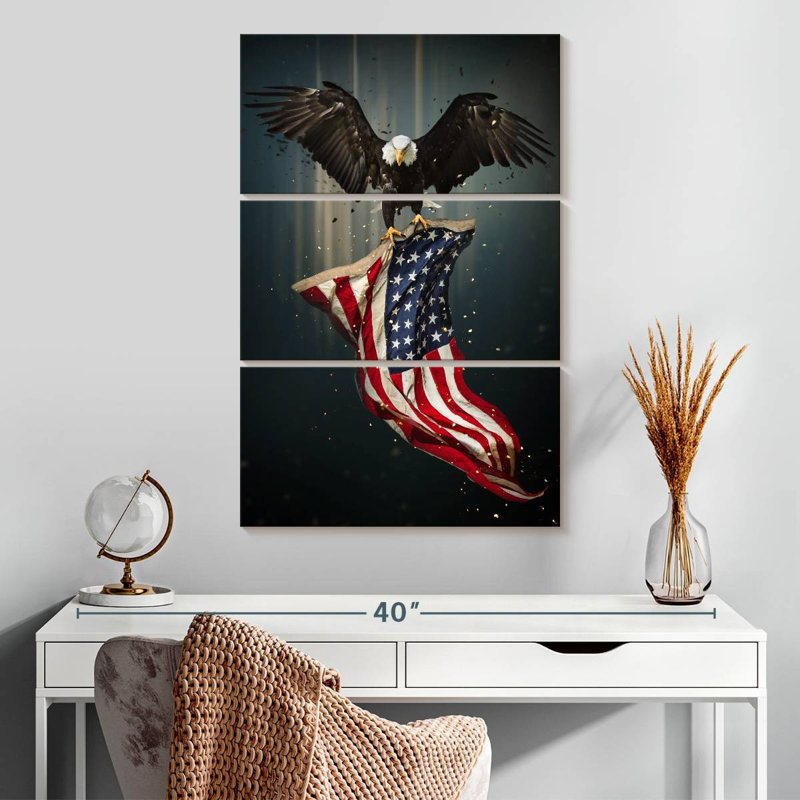 Borges Eagle And American Flag, 32" H x 20" W