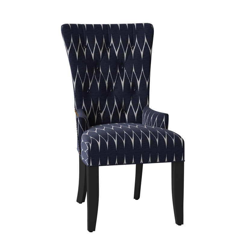 Fauteuil capitonné et rembourré, Laiton, Bleu marine, Noir satiné