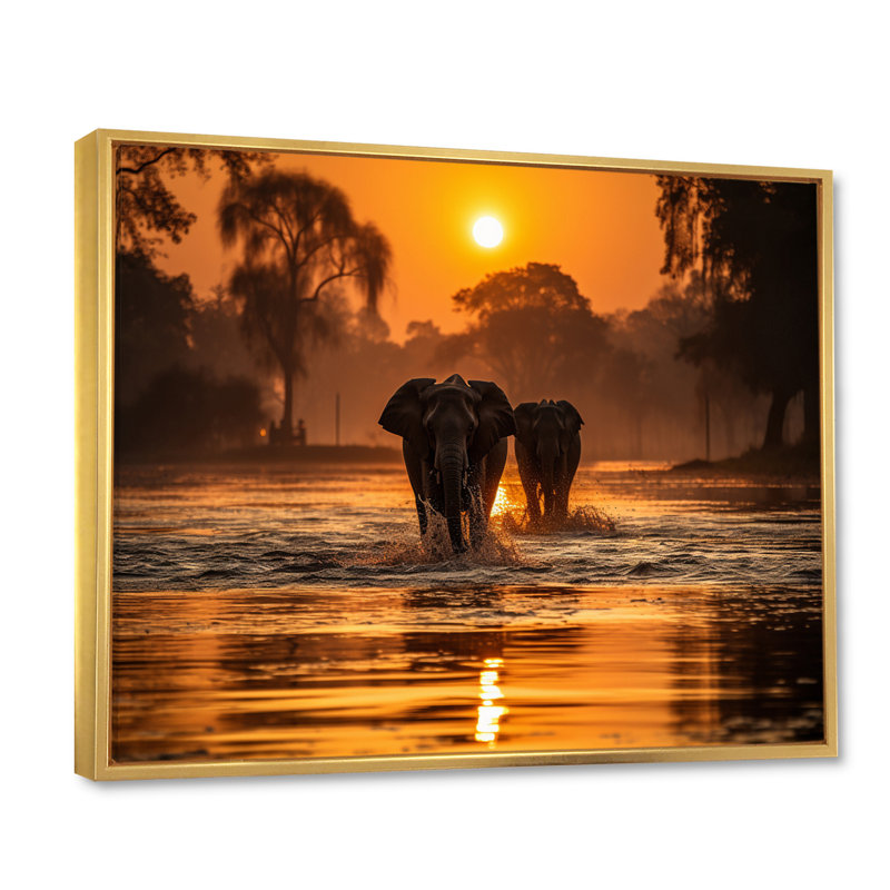 Glorious Elephant In The Wild, Cadre flottant doré, H 24 po x l 32 po x P 1 po
