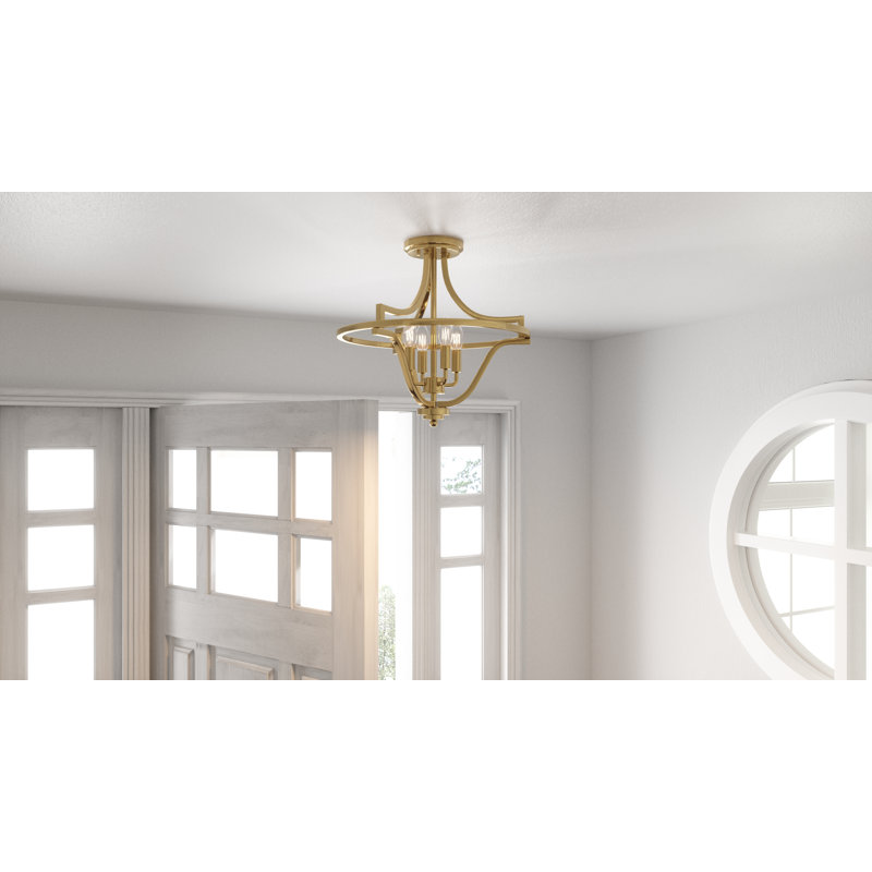Plafonnier semi-encastré 4 lumières 16 po, Laiton délavé