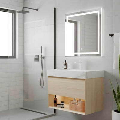 30" Floating Bathroom Vanity with 1 Drawer,Open Shelf and Ceramic Basin