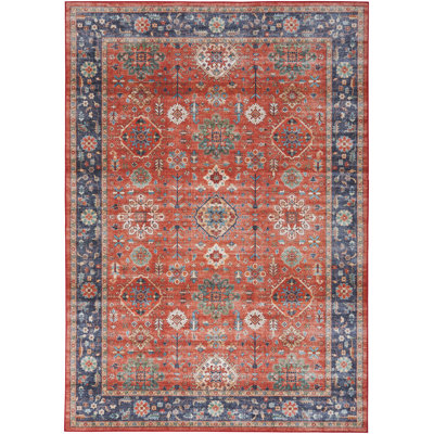 Tapis rouge / beige / bleu tissé à la machine Montrey