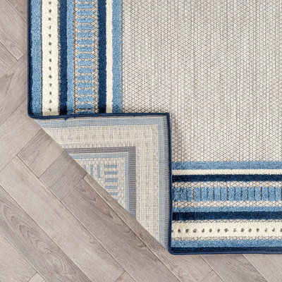 Coastal Border Ivory/Navy Indoor/Outdoor High-Low Area Rug