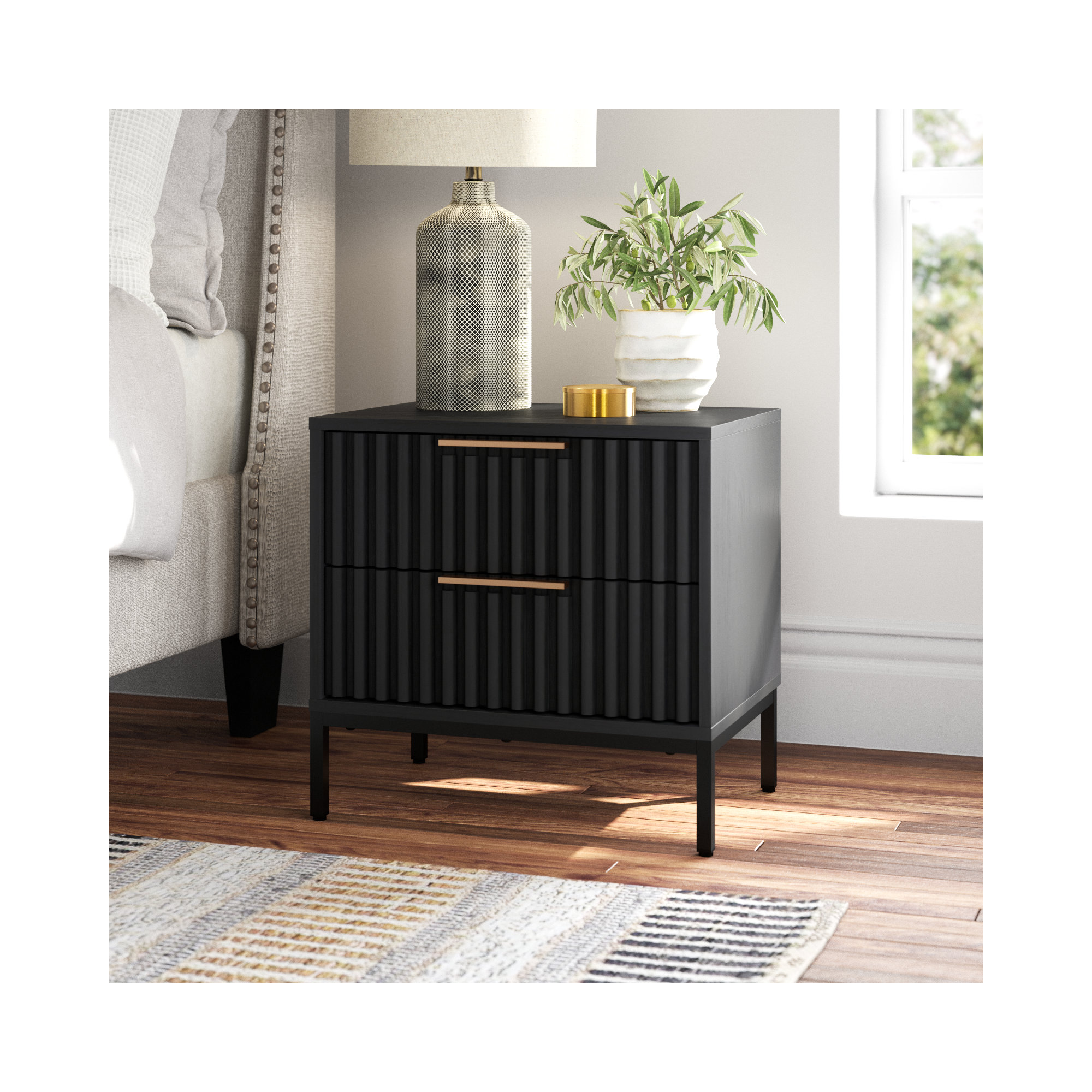 Burgess 2 - Drawer Nightstand, Black/Black