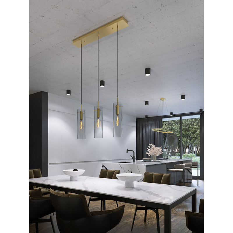 Luminaire suspendu linéaire 3 lumières Leo - 120V - 60W, Laiton clair