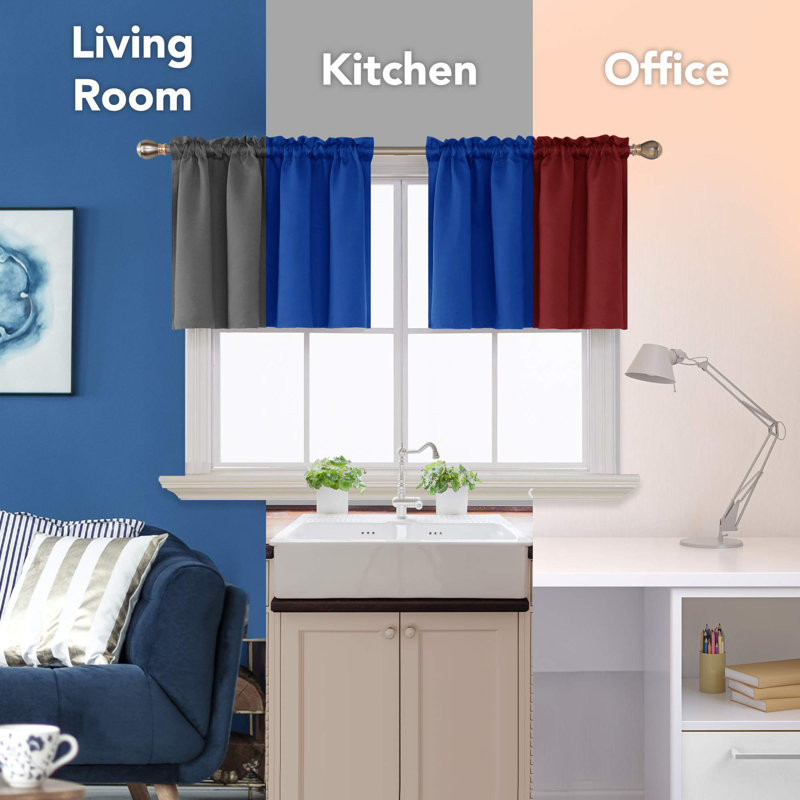 Solid Textured Embossed Rod Pocket Valance Blackout Curtains (Set of 2), 42" W x 18" L, Light Beige