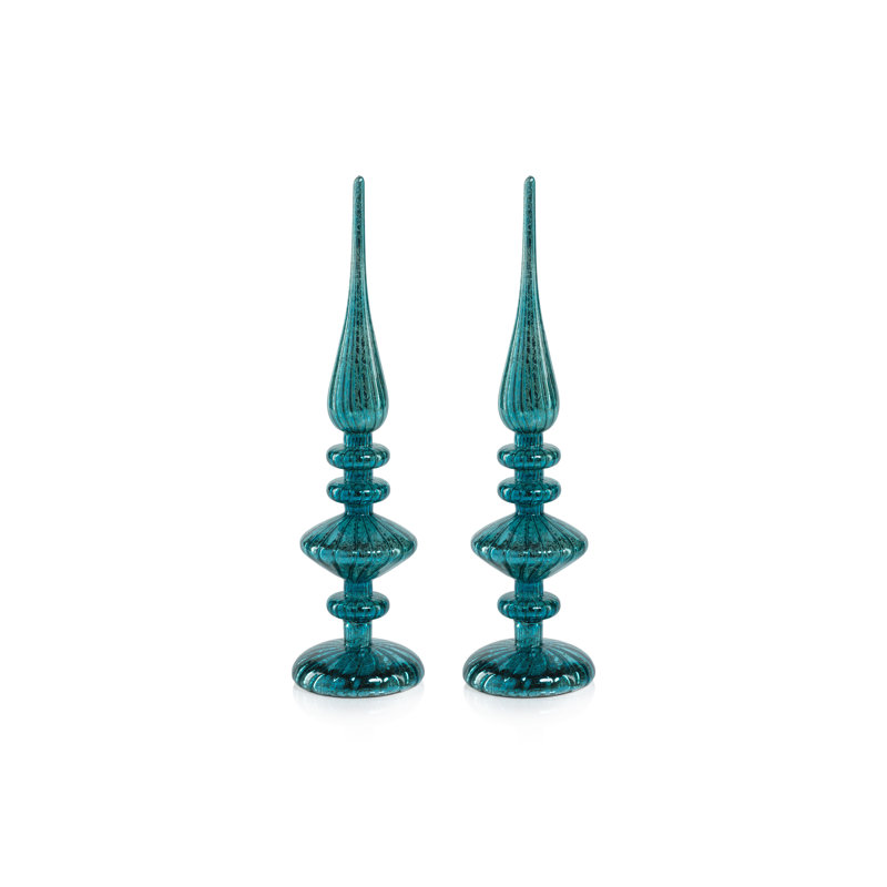 Embouts de table à DEL, ensemble de 2, H 13,25 po x l 3,5 po x P 3,5 po, Bleu antique