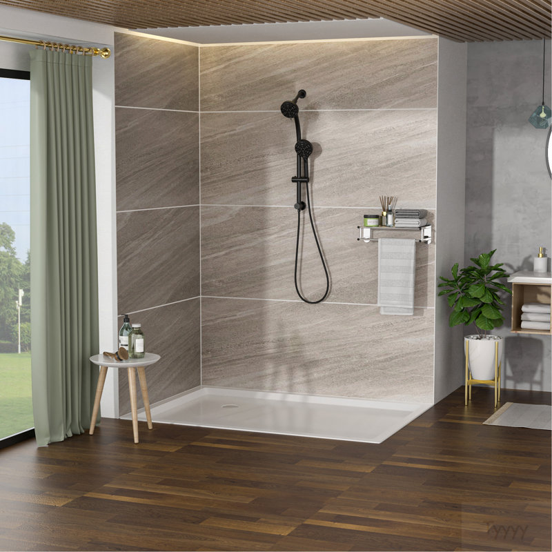 Pomme de douche double multifonction - Système de douche avec pomme de douche à pluie de 4,7 po, douche à main 8 fonctions, barre coulissante réglable, noir mat
