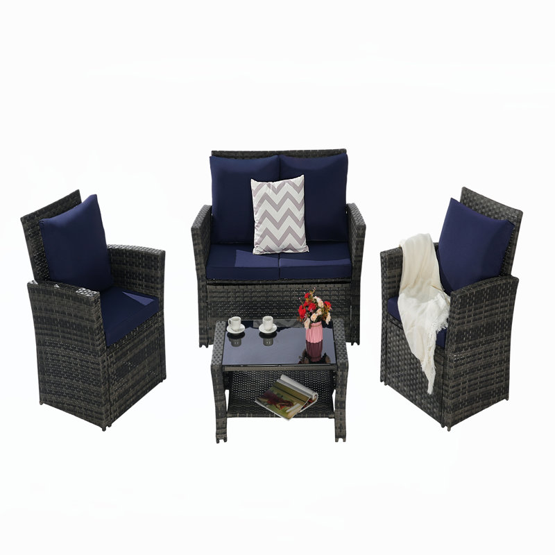 4 Pieces Outdoor Patio Furniture Sets, Dark Blue