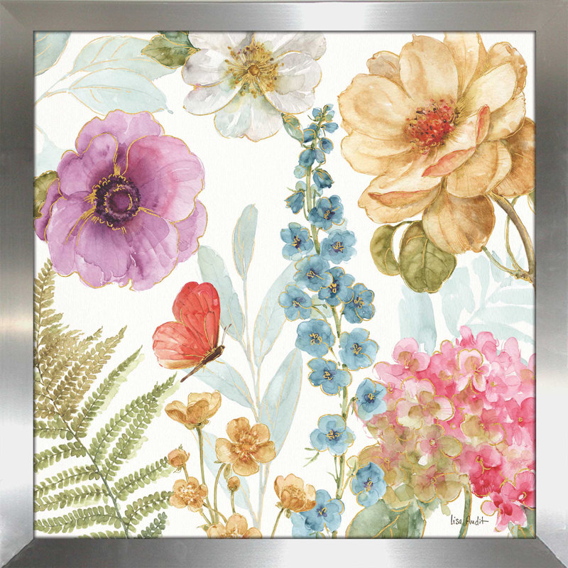 " Rainbow Seeds Flowers III ", 21.5" H x 21.5" W x 0.75" D, Silver Framed