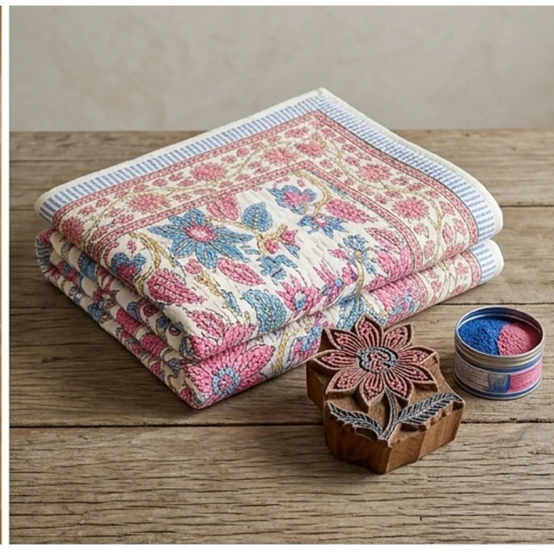 Comforter, Cream Rose Pink Dusty Blue, King