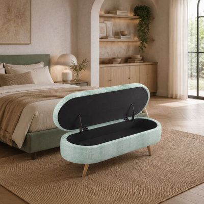 Oval Fabric Storage Ottoman with Rubber Wood Legs, Perfect for Home Decor and Multi-Functional Use