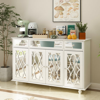Amiee 55.1'' Wide 3 Drawer Mirrored Door Sideboard
