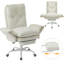 Chaise de bureau croisée beige en velours avec accoudoirs rabattables et repose-pieds-121632996-121632999