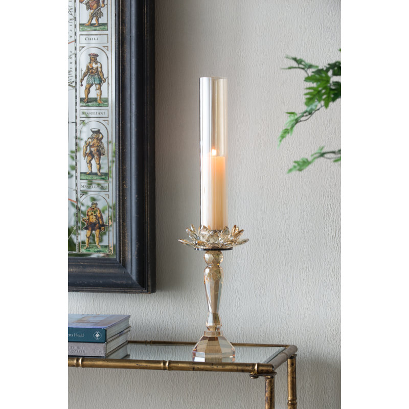 Glass Tabletop Candlestick, 23.2" H x 5.5" W x 5.5" D