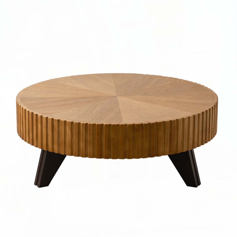 35.4 "Round Retro Coffee Table, Natural/Black