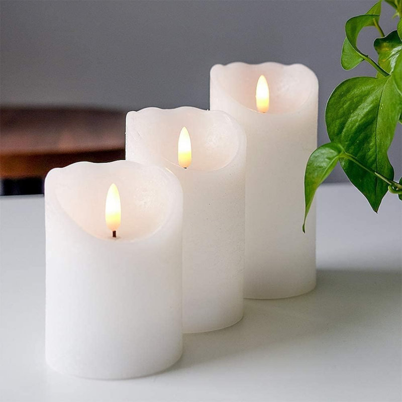 Flameless Flickering Candles with Remote, 3D Wick Real Wax Battery Operated White Pillar Candles with Timer Set of 3 for Home Wedding Party Christmas Decoration (D3” x H4”5”6”) White