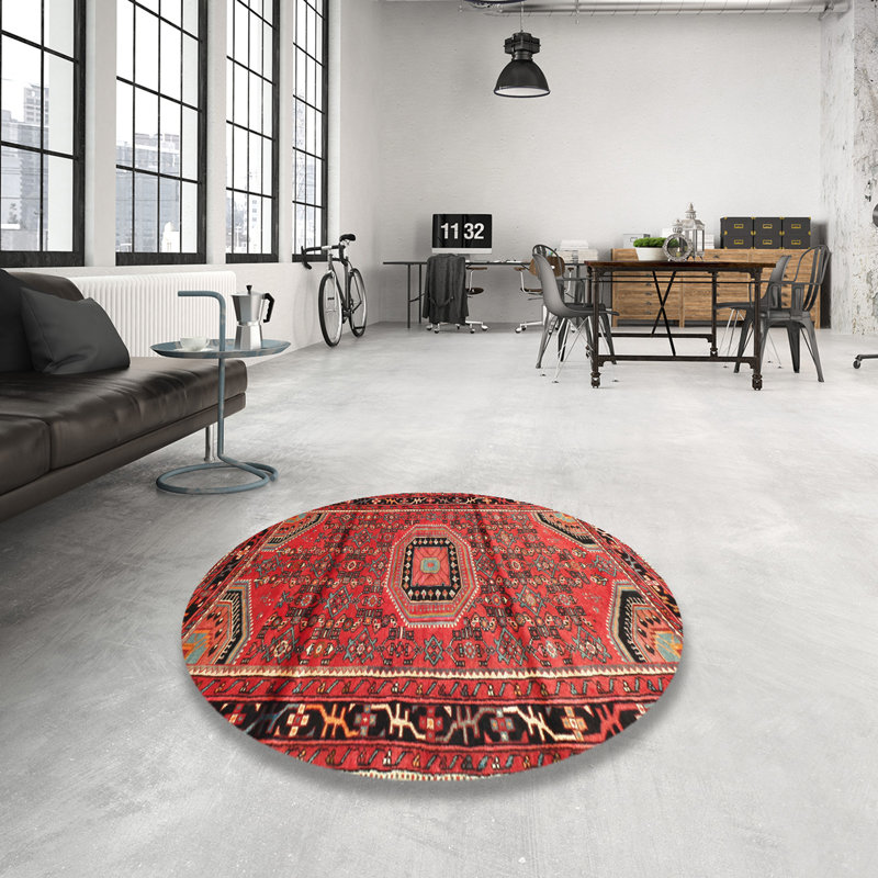 Tapis traditionnel rouge / noir / gris, Rond 3 pi