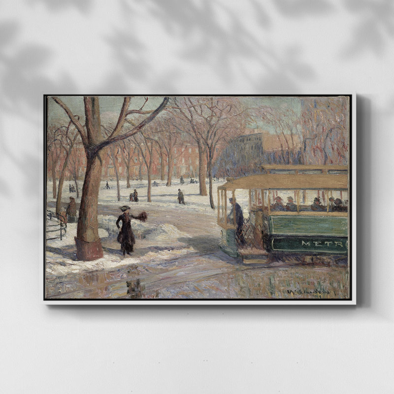 Paysage rétro -DIV, Toile avec cadre blanc, H 25 po x l 37 po x P 1,5 po