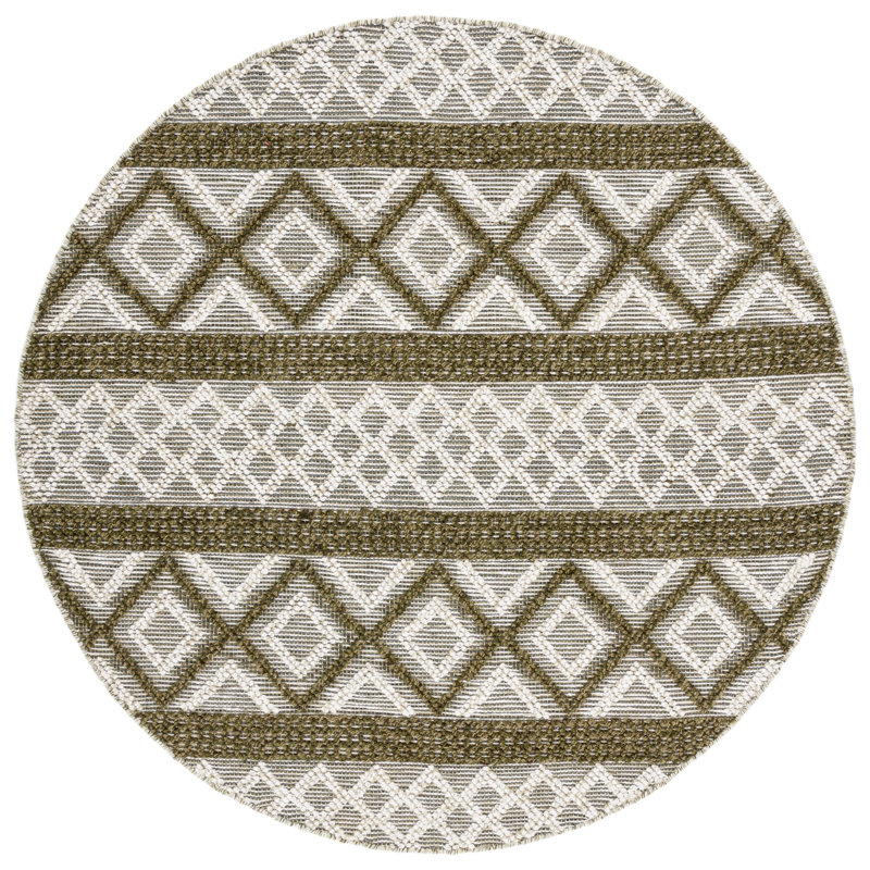 Geometric Hand-Woven Wool and Cotton Area Rug, Round 6'