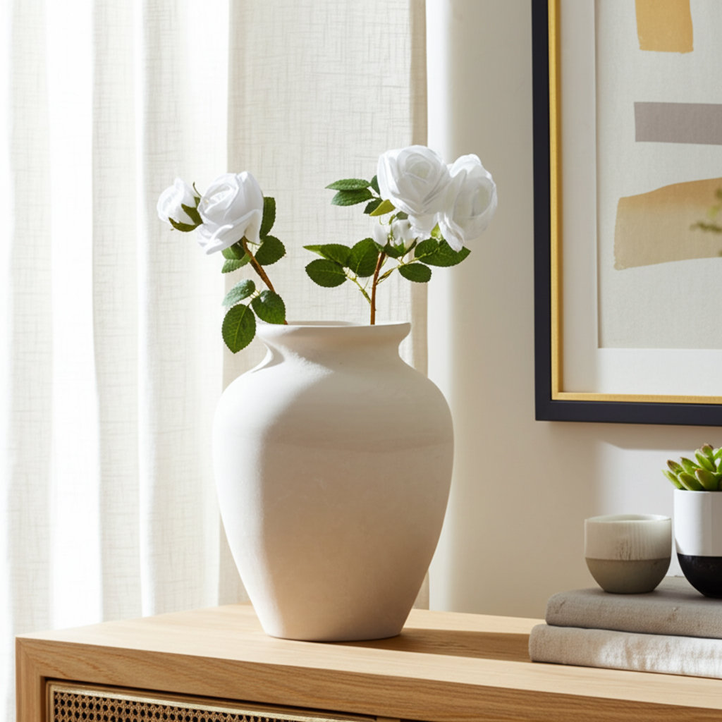 Andrelisa Ceramic Table Vase, Ivory/Tan